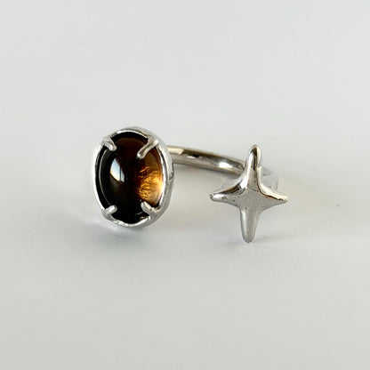 [ smoky quartz ] four pointed star silver