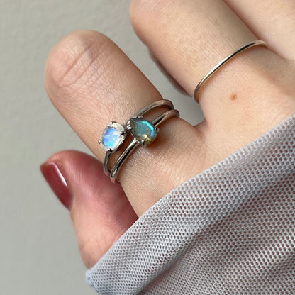 [ labradorite ] dorp faceted cut ring  silver [ free size ]