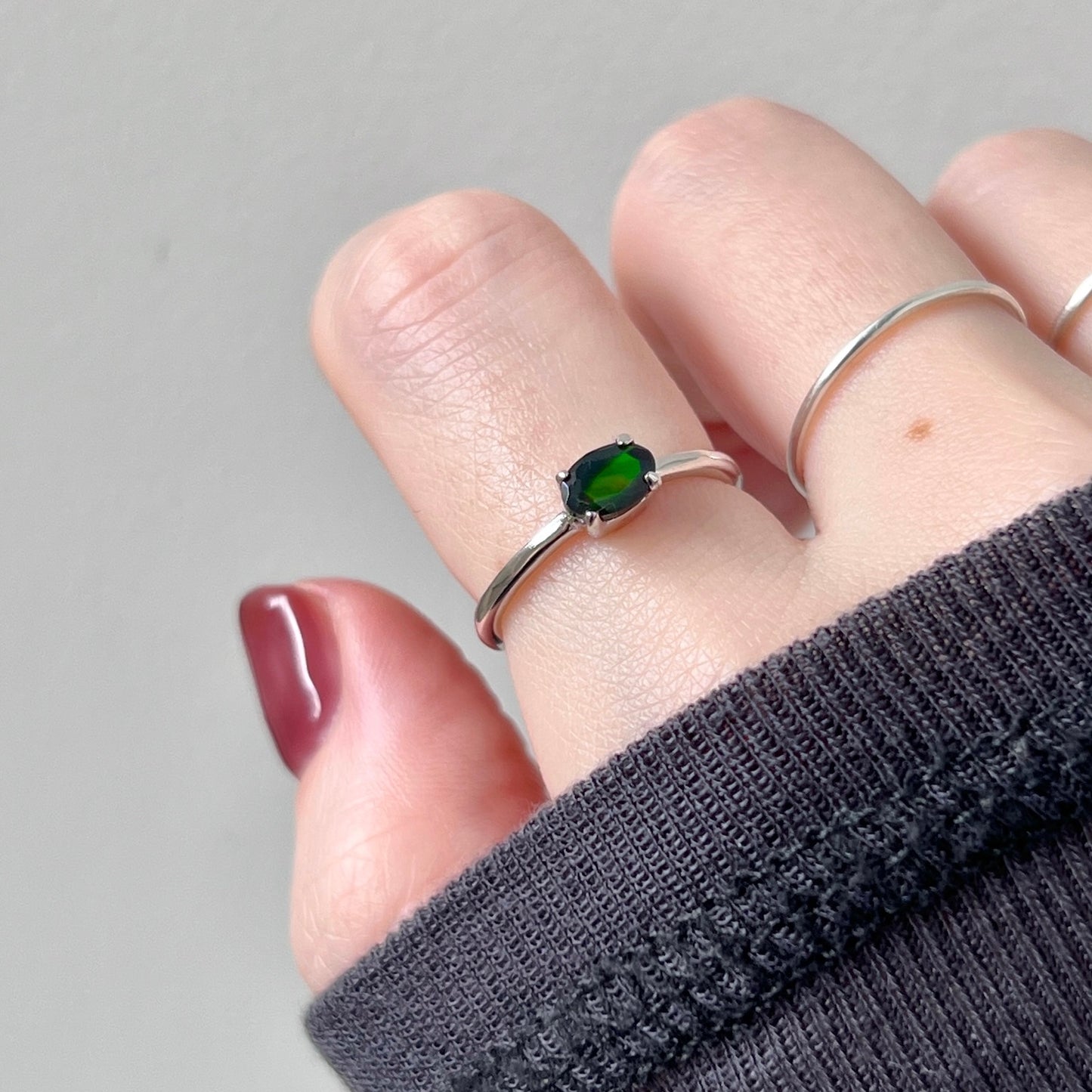 [ black opal ] oval faceted cut ring  silver [ free size ]