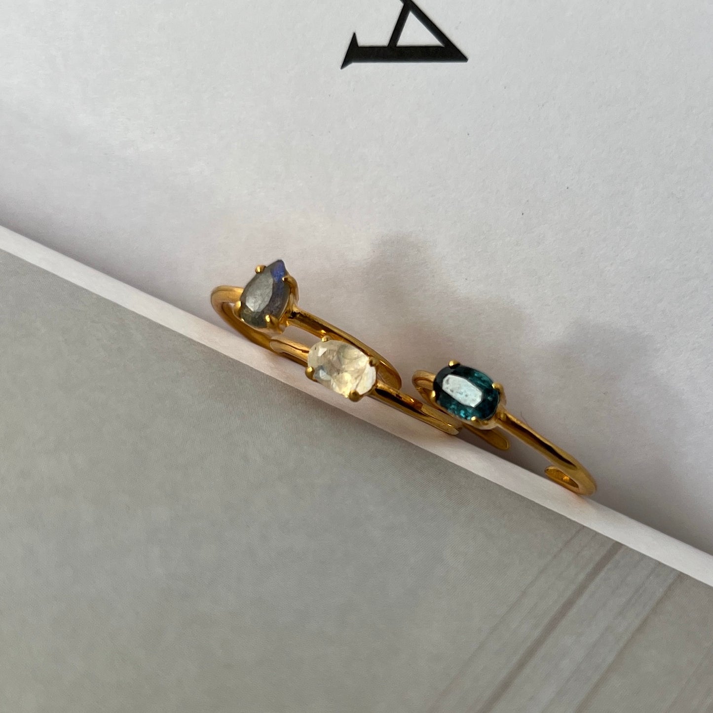 [ labradorite ] dorp faceted cut ring  gold [ free size ]