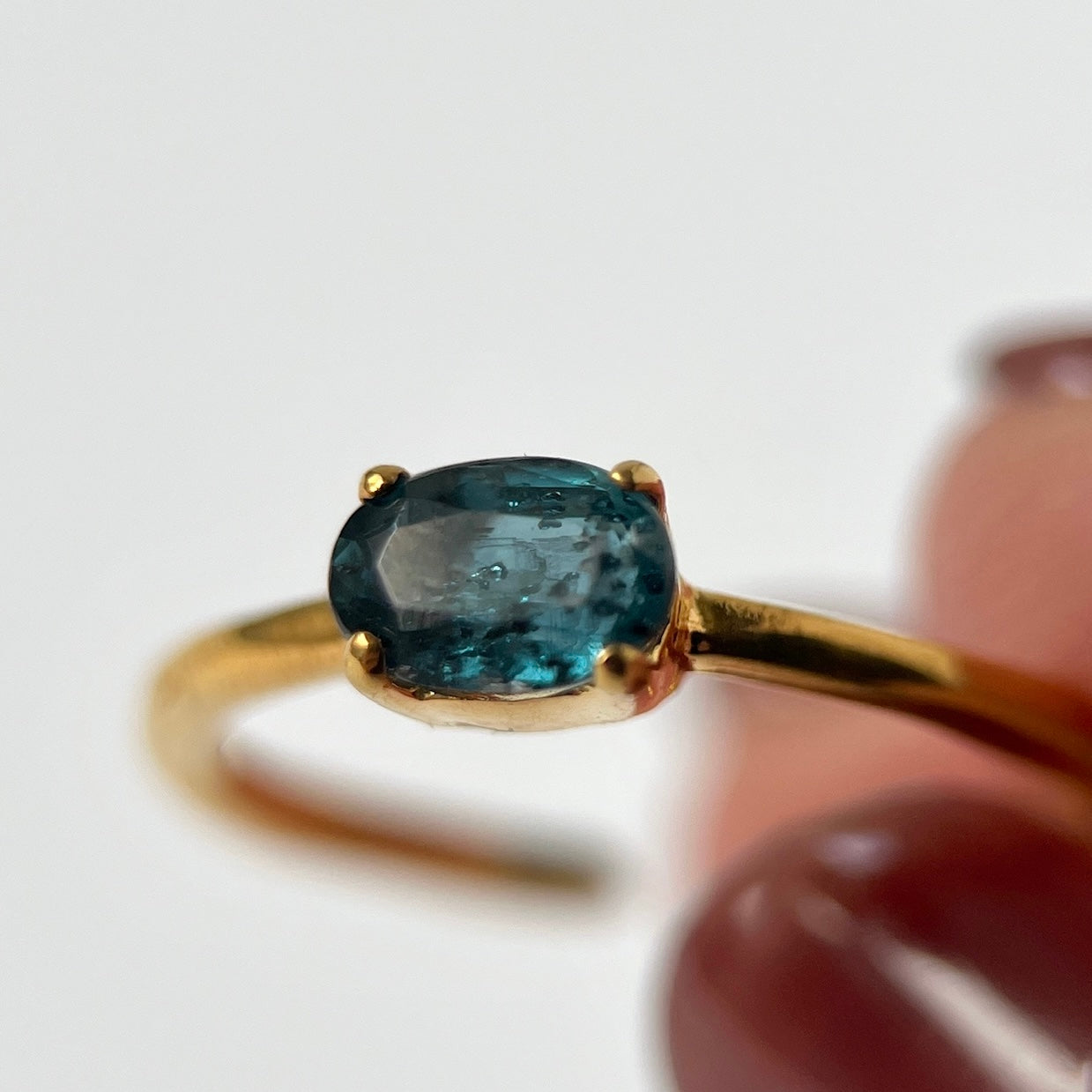 [ indigo blue kyanite ] oval faceted cut ring  gold [ free size ]