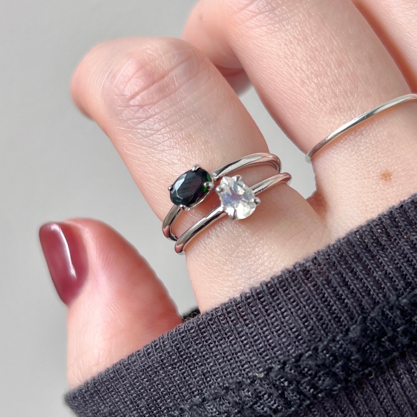 [ rainbow moon stone ] dorp faceted cut ring  silver [ free size ]