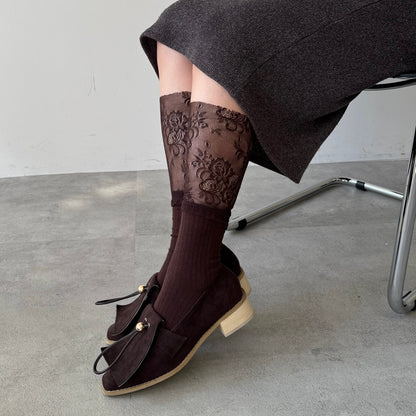 【BROWN】layered lace socks