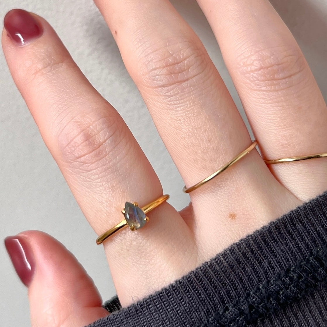 [ labradorite ] dorp faceted cut ring  gold [ free size ]