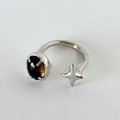 [ smoky quartz ] four pointed star silver