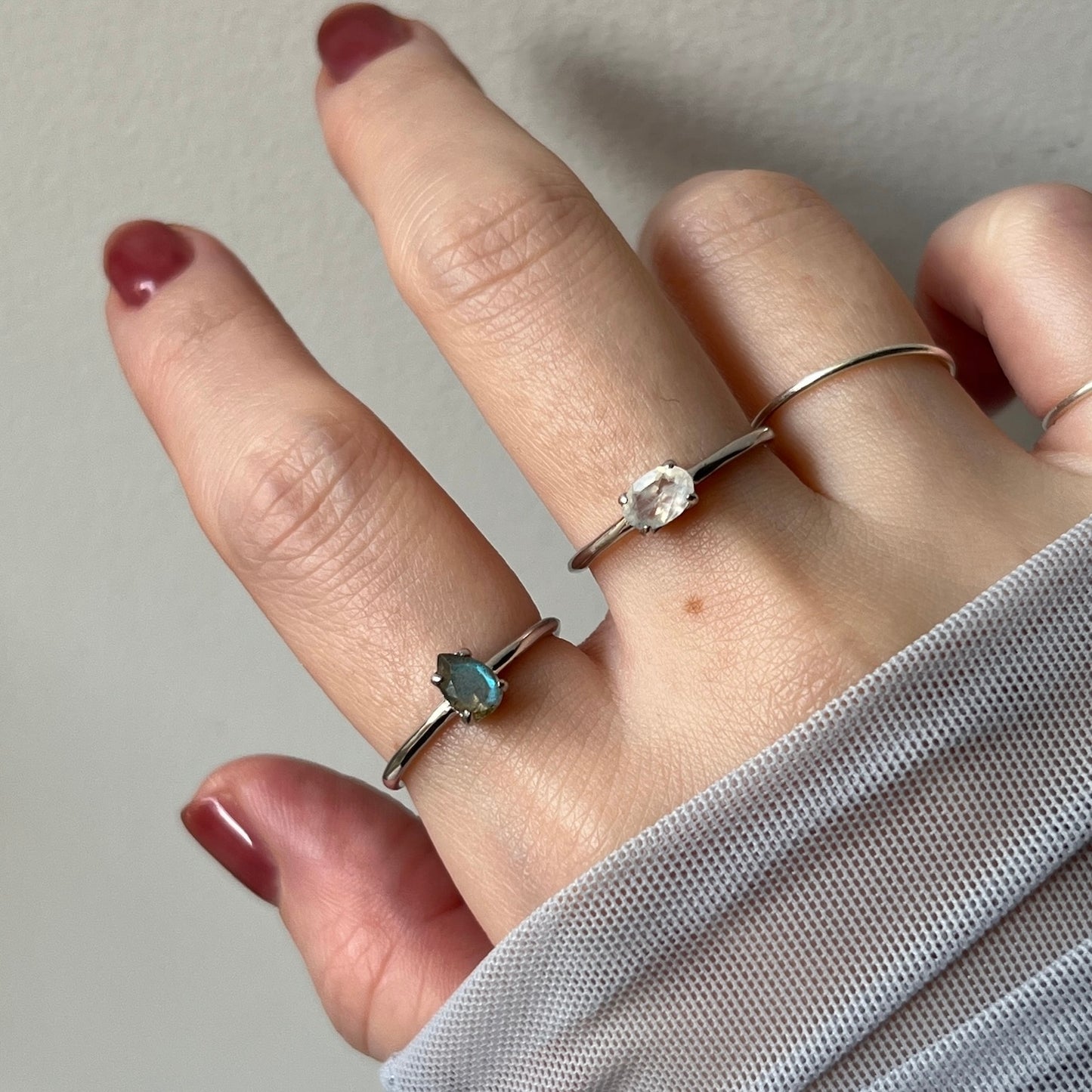 [ labradorite ] dorp faceted cut ring  silver [ free size ]