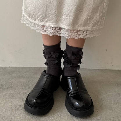 【CHARCOAL GRAY】flower motif socks