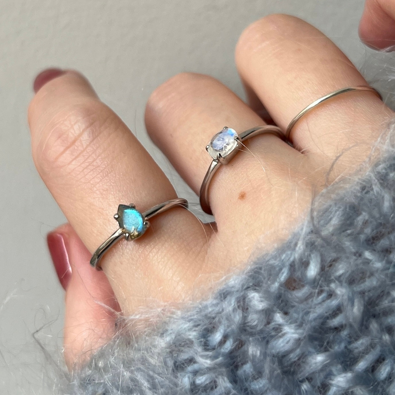 [ labradorite ] dorp faceted cut ring  silver [ free size ]