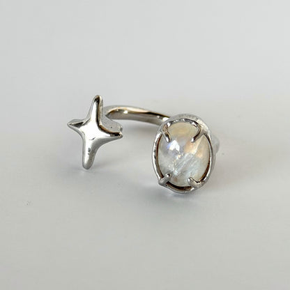 [ rainbow moon stone ] four pointed star silver