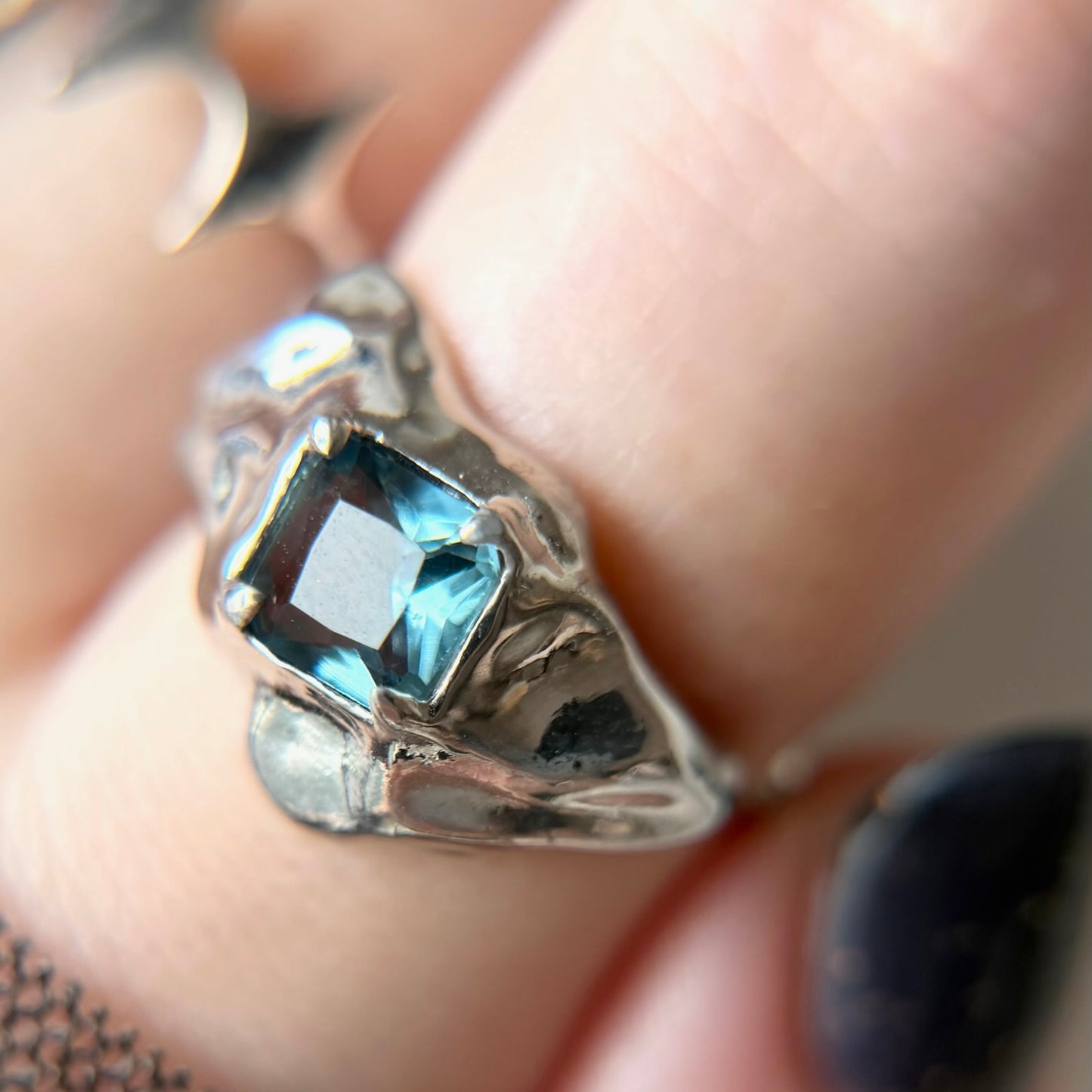 [ light blue glass ]  melt ring  silver