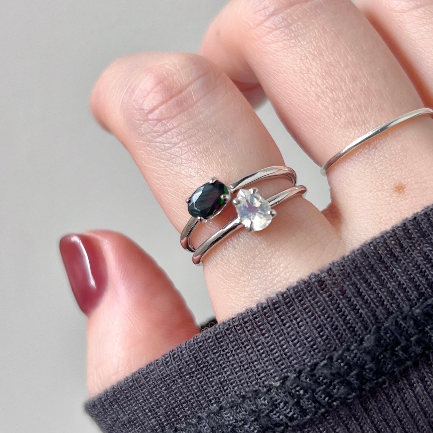 [ black opal ] oval faceted cut ring  silver [ free size ]