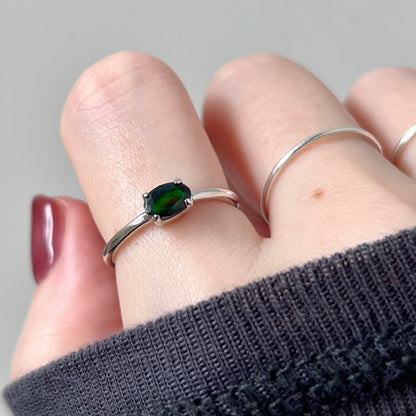 [ black opal ] oval faceted cut ring  silver [ free size ]