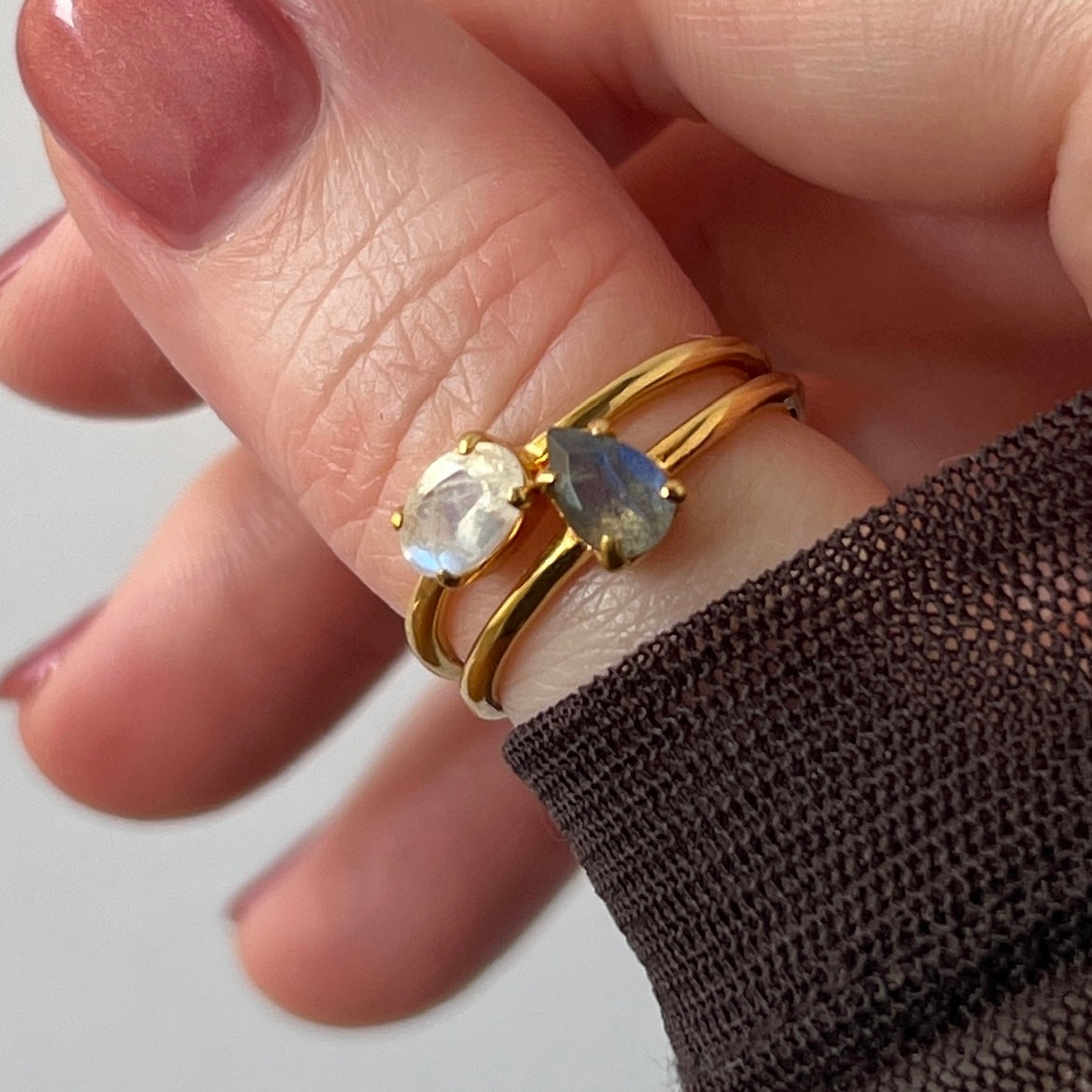[ labradorite ] dorp faceted cut ring  gold [ free size ]