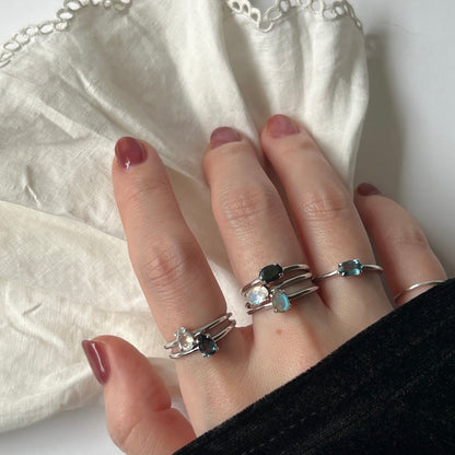 [ rainbow moon stone ] dorp faceted cut ring  silver [ free size ]