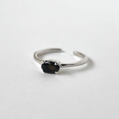[ black opal ] oval faceted cut ring  silver [ free size ]