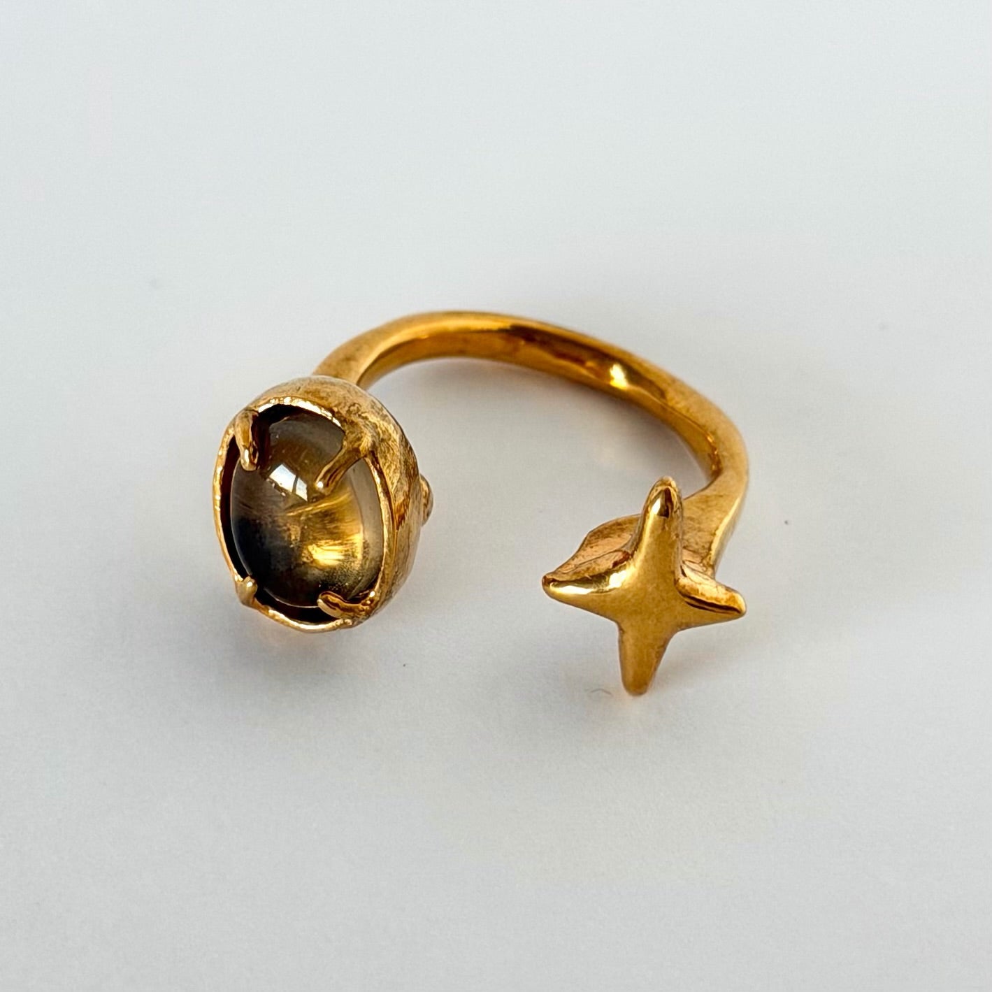 [ smoky quartz ] four pointed star gold [ free size ]