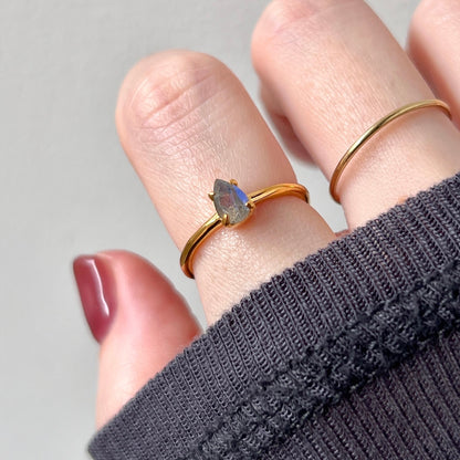 [ labradorite ] dorp faceted cut ring  gold [ free size ]