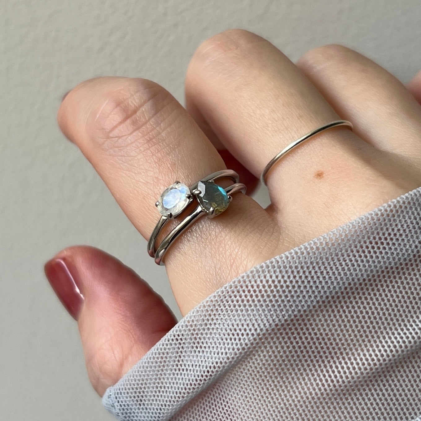 [ labradorite ] dorp faceted cut ring  silver [ free size ]