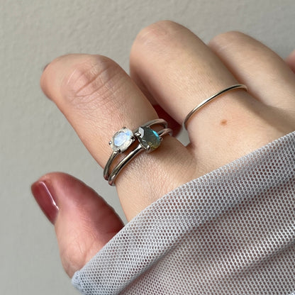 [ labradorite ] dorp faceted cut ring  silver [ free size ]