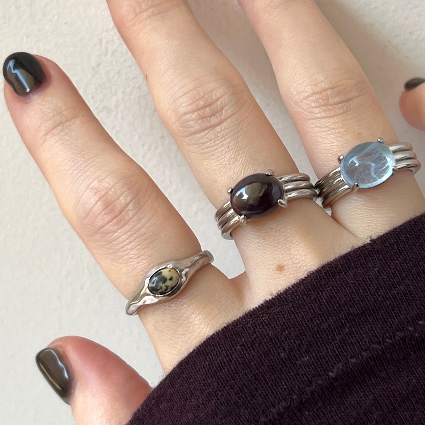 [ dalmatian jasper ] pebble silver