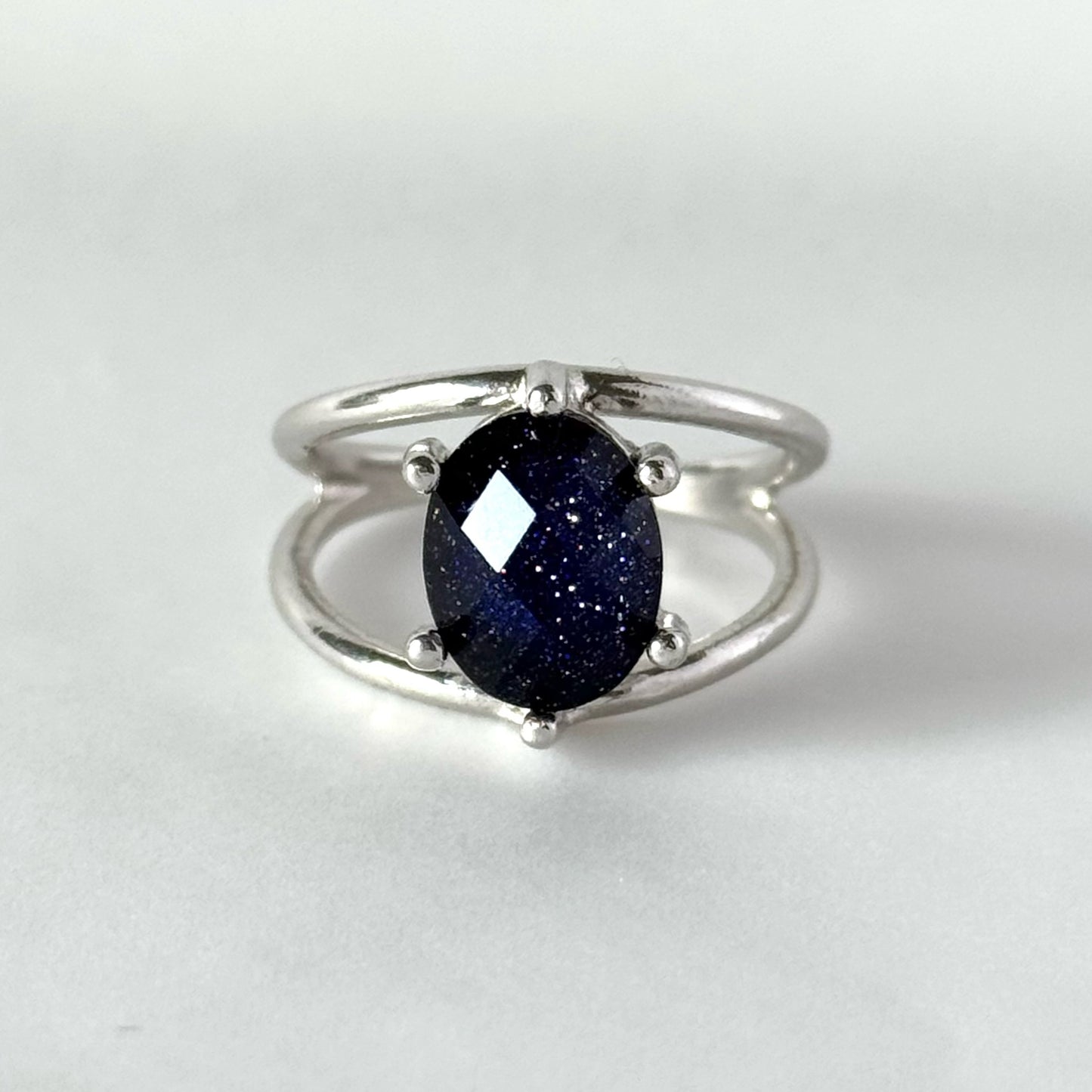 [ blue gold stone & crystal (multi-faceted) ] double silver [ free size ]