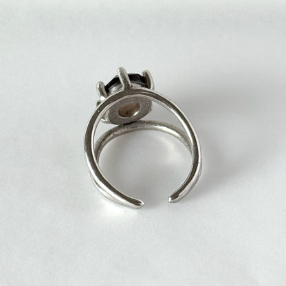 [ smoky quarz (multi-faceted) ] double silver [ free size ]