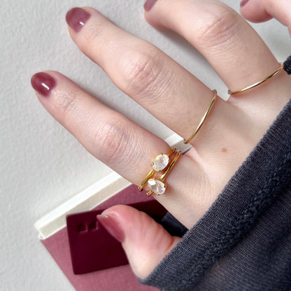 [ rainbow moon stone ] drop faceted cut ring  gold