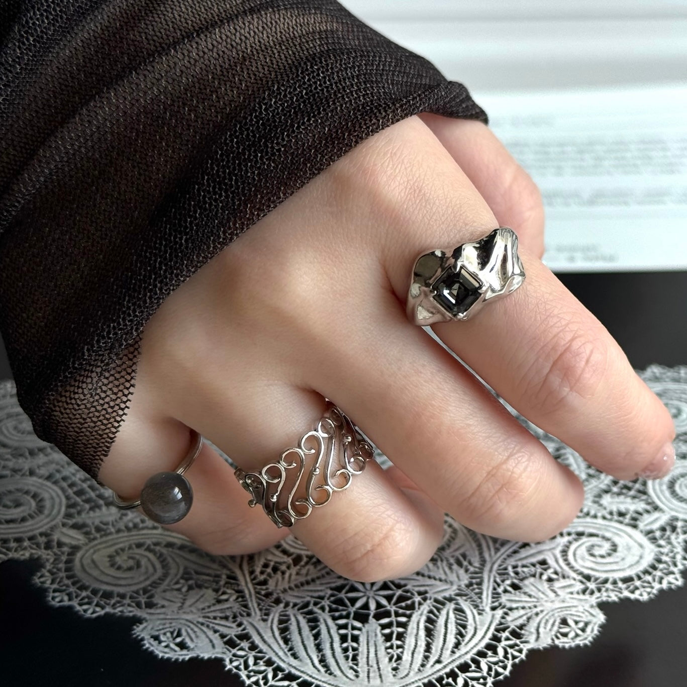 [ crystal night ]  melt ring  silver  [ free size ]