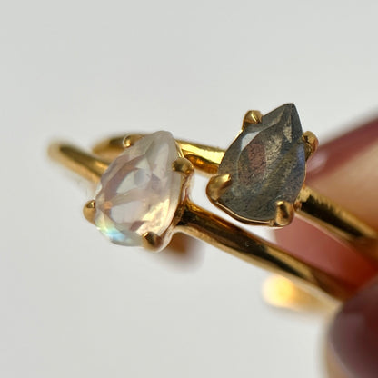 [ labradorite ] dorp faceted cut ring  gold [ free size ]