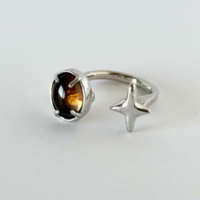 [ smoky quartz ] four pointed star silver