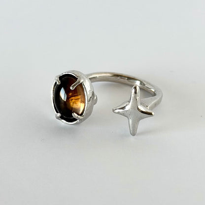 [ smoky quartz ] four pointed star silver