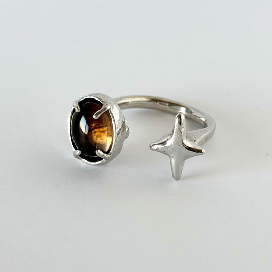 [ smoky quartz ] four pointed star silver [ free size ]