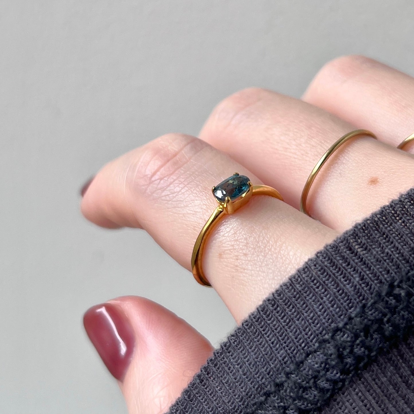 [ indigo blue kyanite ] oval faceted cut ring  gold [ free size ]