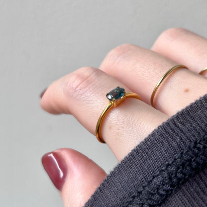 [ indigo blue kyanite ] oval faceted cut ring  gold [ free size ]