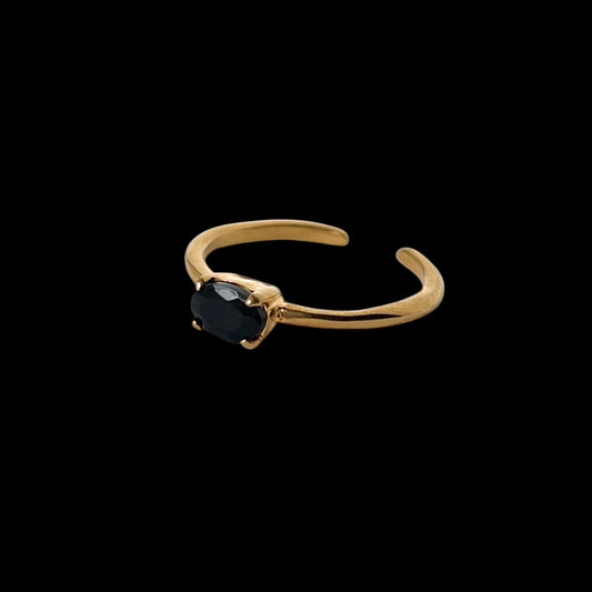 [ black opal ] oval faceted cut ring  gold [ free size ]