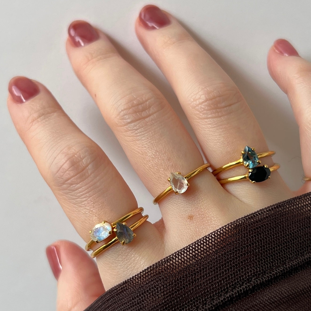 [ rainbow moon stone ] drop faceted cut ring  gold