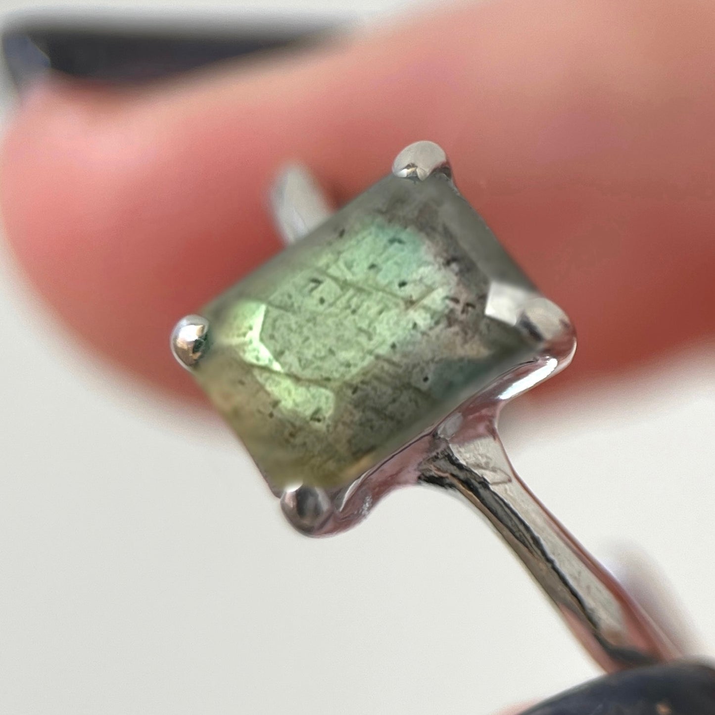 [ labradorite ] rectangle faceted cut silver