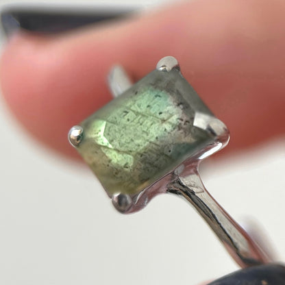 [ labradorite ] rectangle faceted cut silver