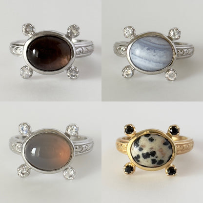 [ blue lace agate ] oval petit silver [ free size ]