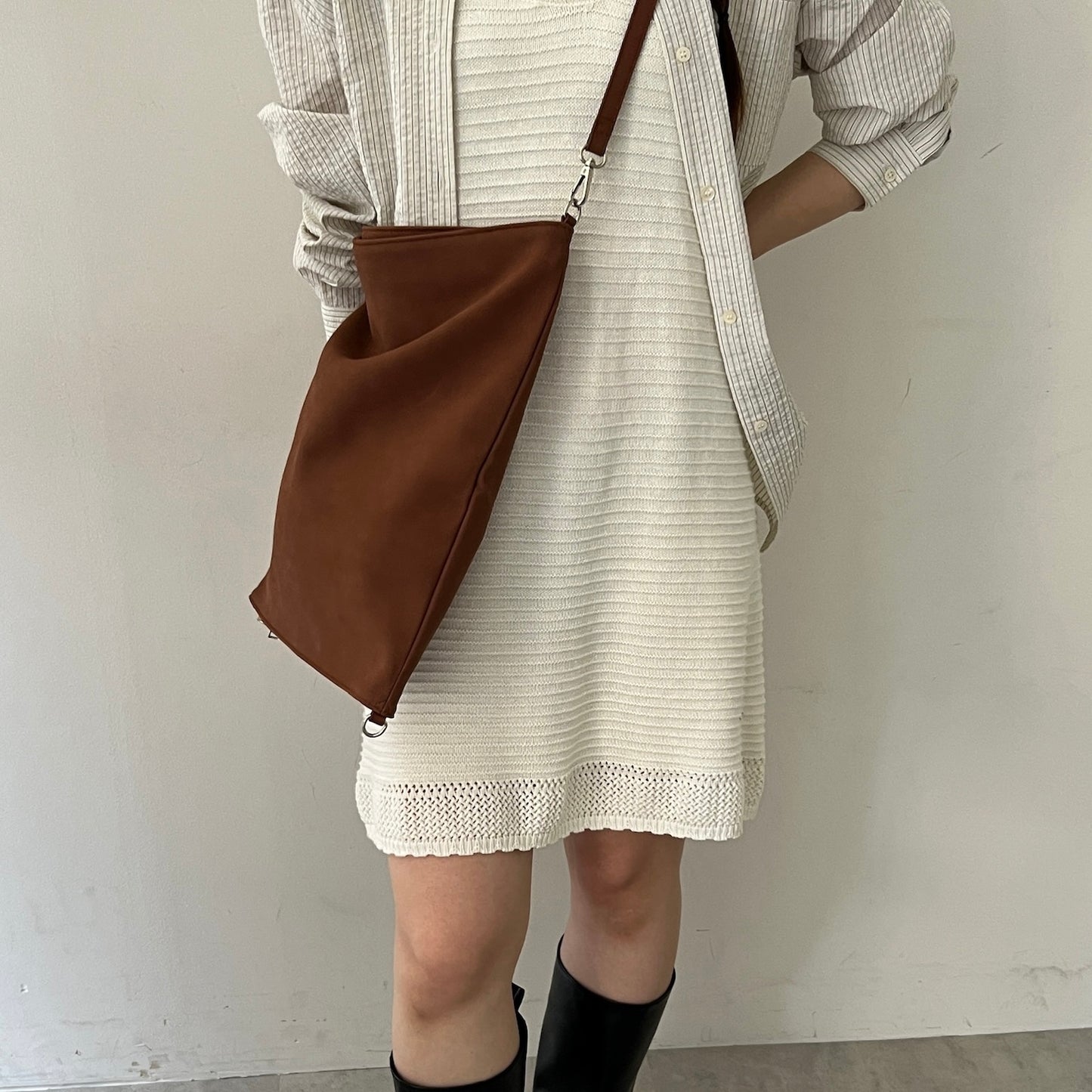 【BROWN】2way suede shoulder tote bag