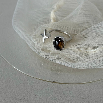 [ smoky quartz ] four pointed star silver