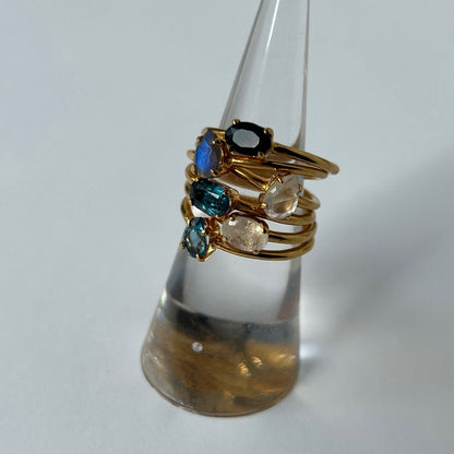 [ rainbow moon stone ] oval faceted cut ring  gold