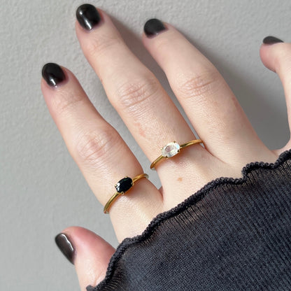 [ black opal ] oval faceted cut ring  gold