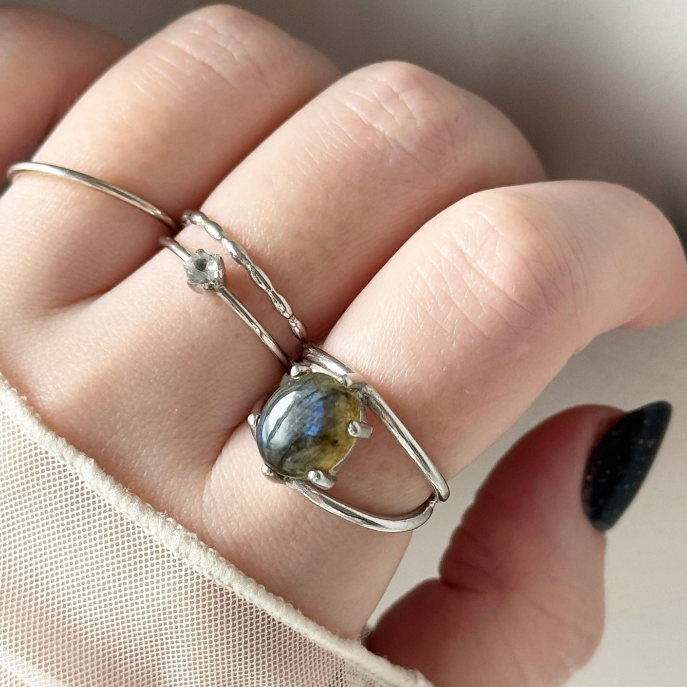 [ labradorite ] double chain silver [ free size ]