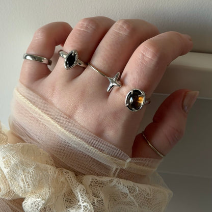 [ smoky quartz ] four pointed star silver