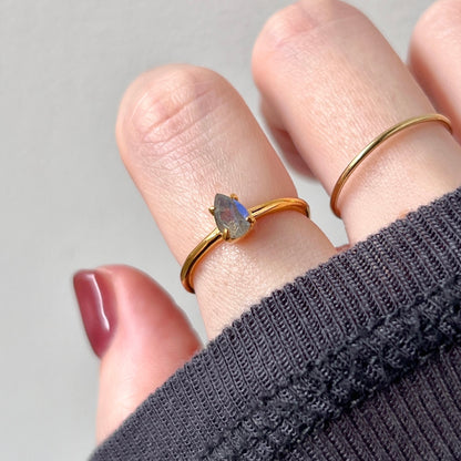 [ labradorite ] dorp faceted cut ring  gold [ free size ]