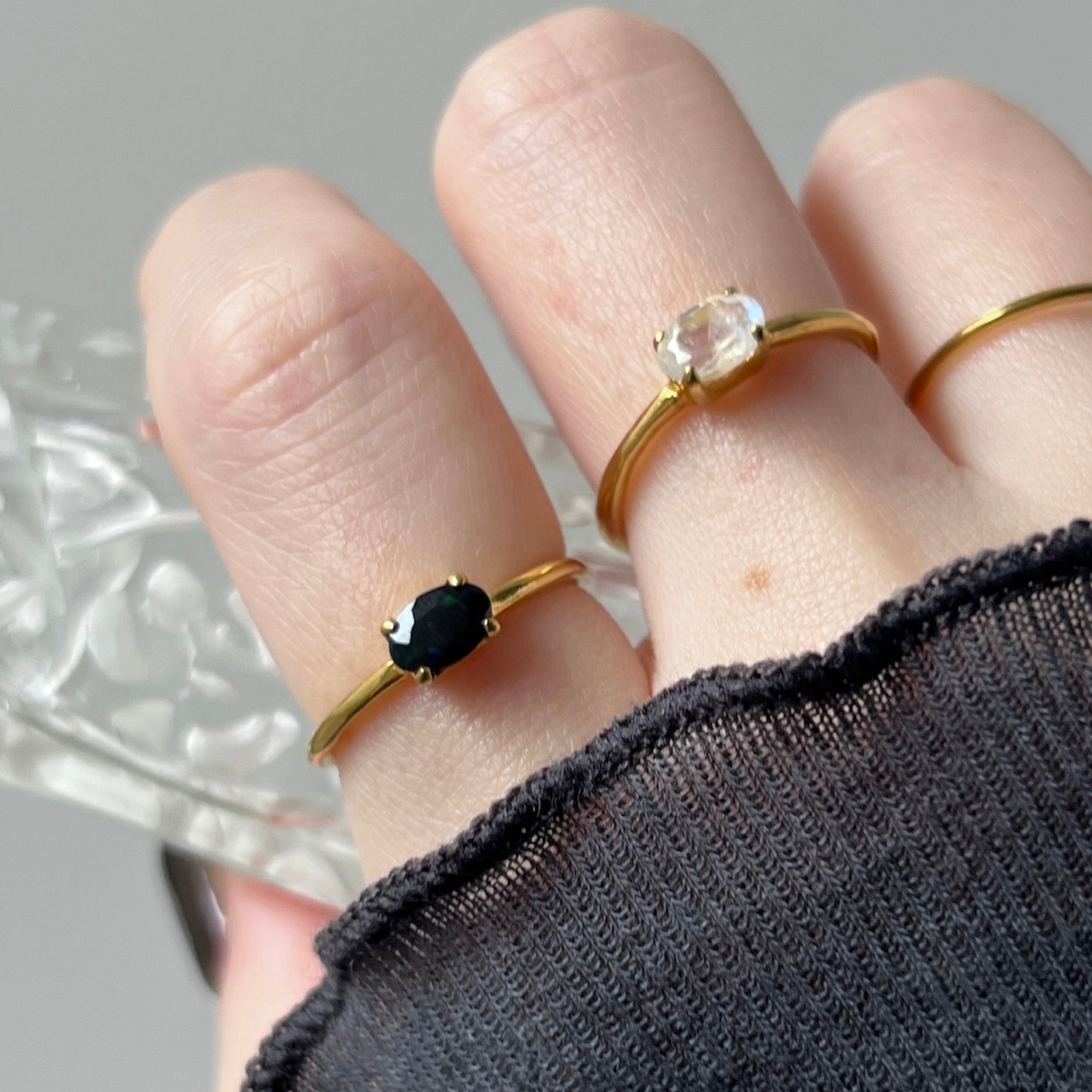 [ black opal ] oval faceted cut ring  gold