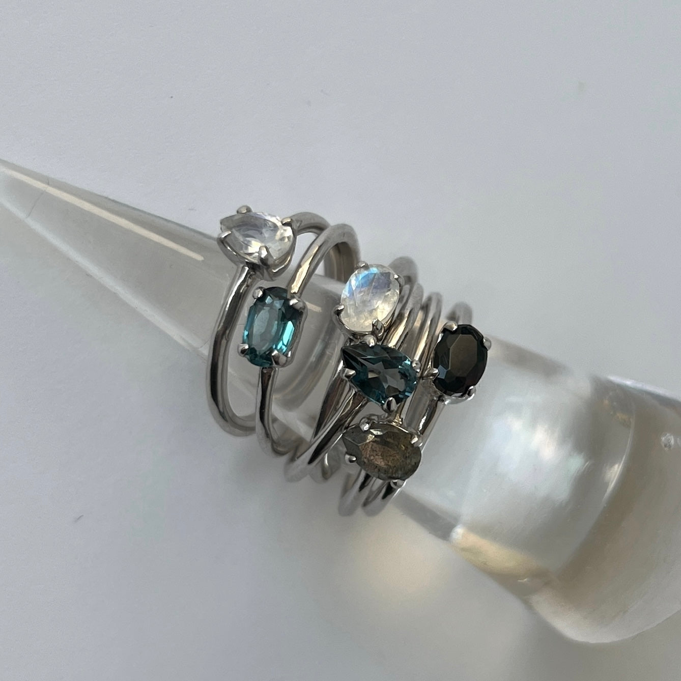 [ rainbow moon stone ] dorp faceted cut ring  silver [ free size ]