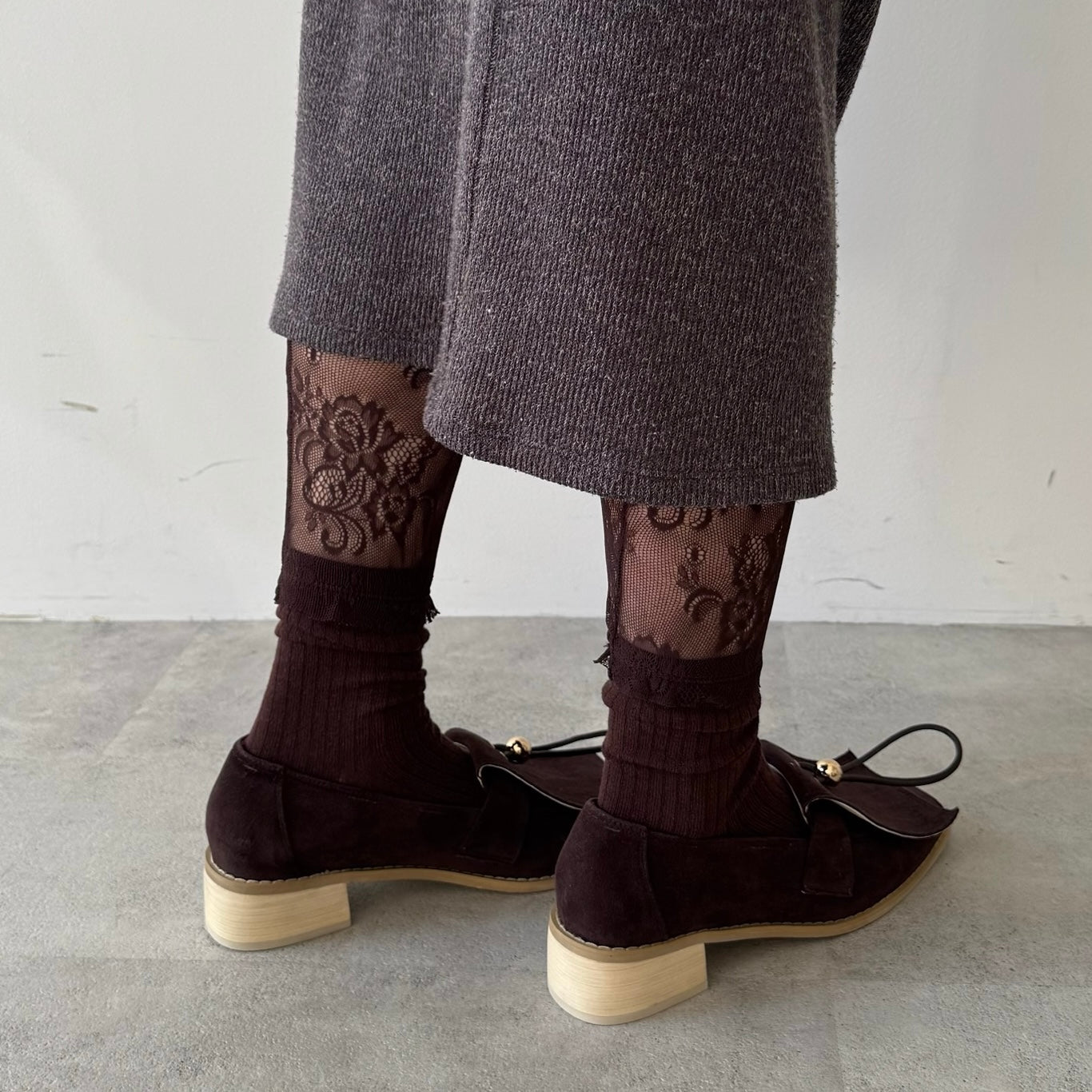 【BROWN】layered lace socks