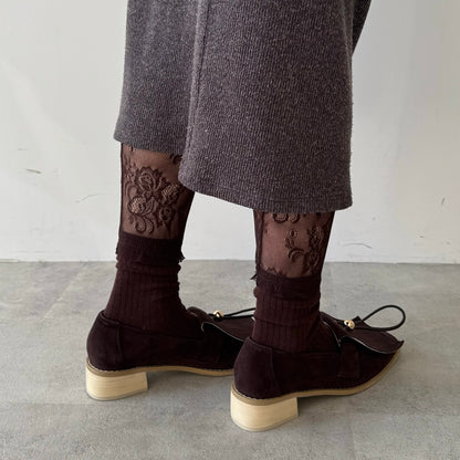 【BROWN】layered lace socks